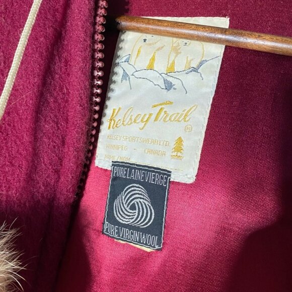 Vintage Kelsey Trail Burgundy Wool Embroidered Zip Front Parka W Fur Trim M - Picture 3 of 16